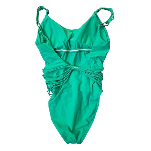 PQ NWT Green Swimsuit Gold Beaded Macrame One Piece Large - Picture 5 of 8